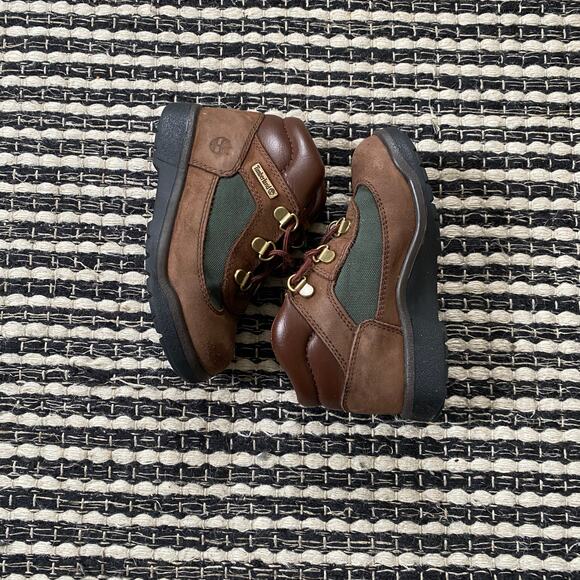 🌿Timberland Toddler Beef & Broccoli Brown Green Lace Up Boots 11 - Picture 1 of 9